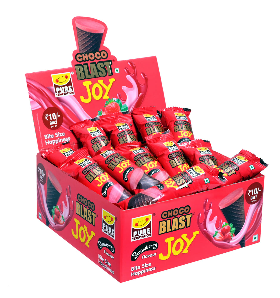 Pure Temptation® Chocoblast - Joy Strawberry Filled Mini Cones - Display Pack Gift Box 1x36