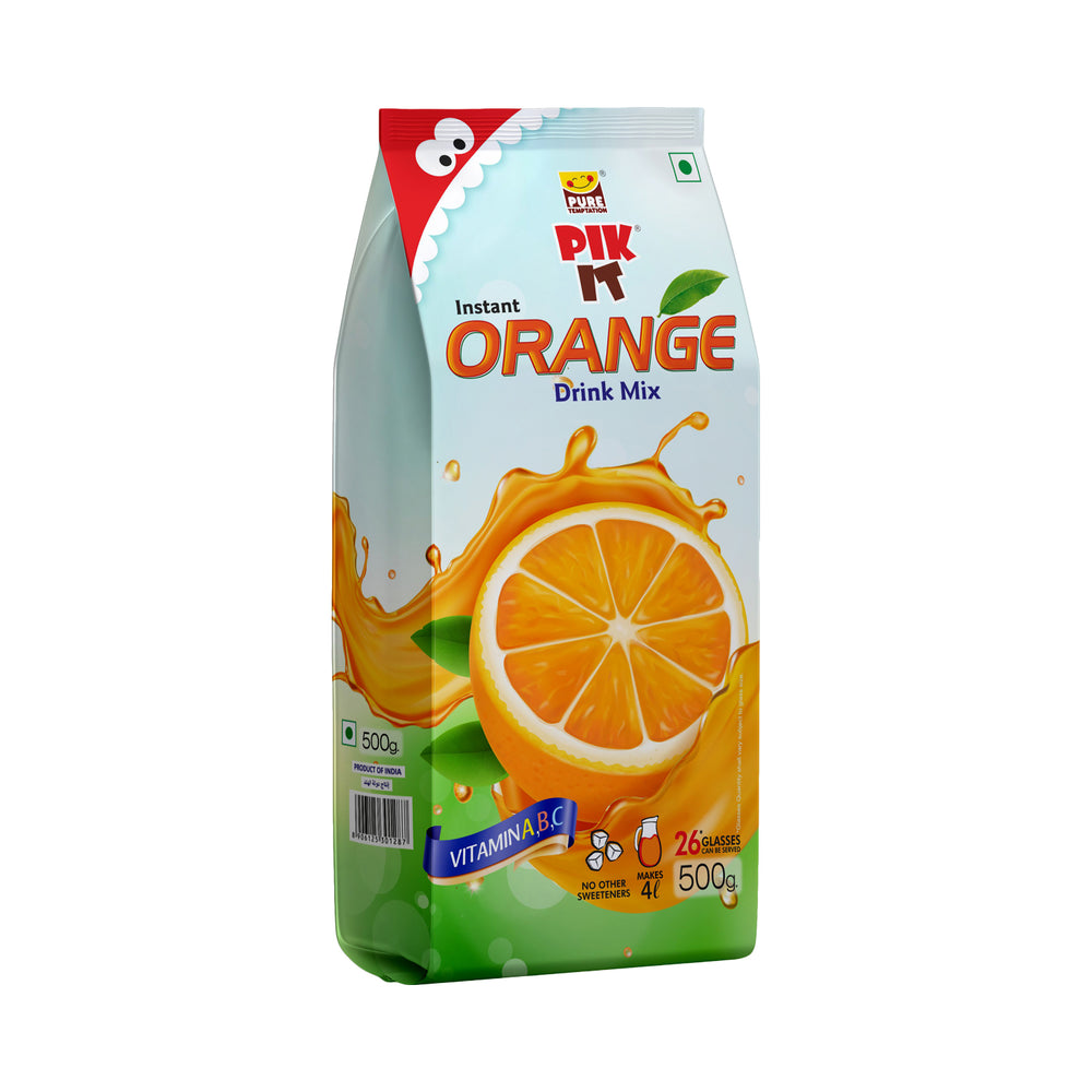 Pure Temptation® PIK IT® Instant Drink Mix - Orange Fruit Powdered Drink Mix for Kids & Adults - Amazing Flavour Drink Mix - 500 grams For 4 Liters