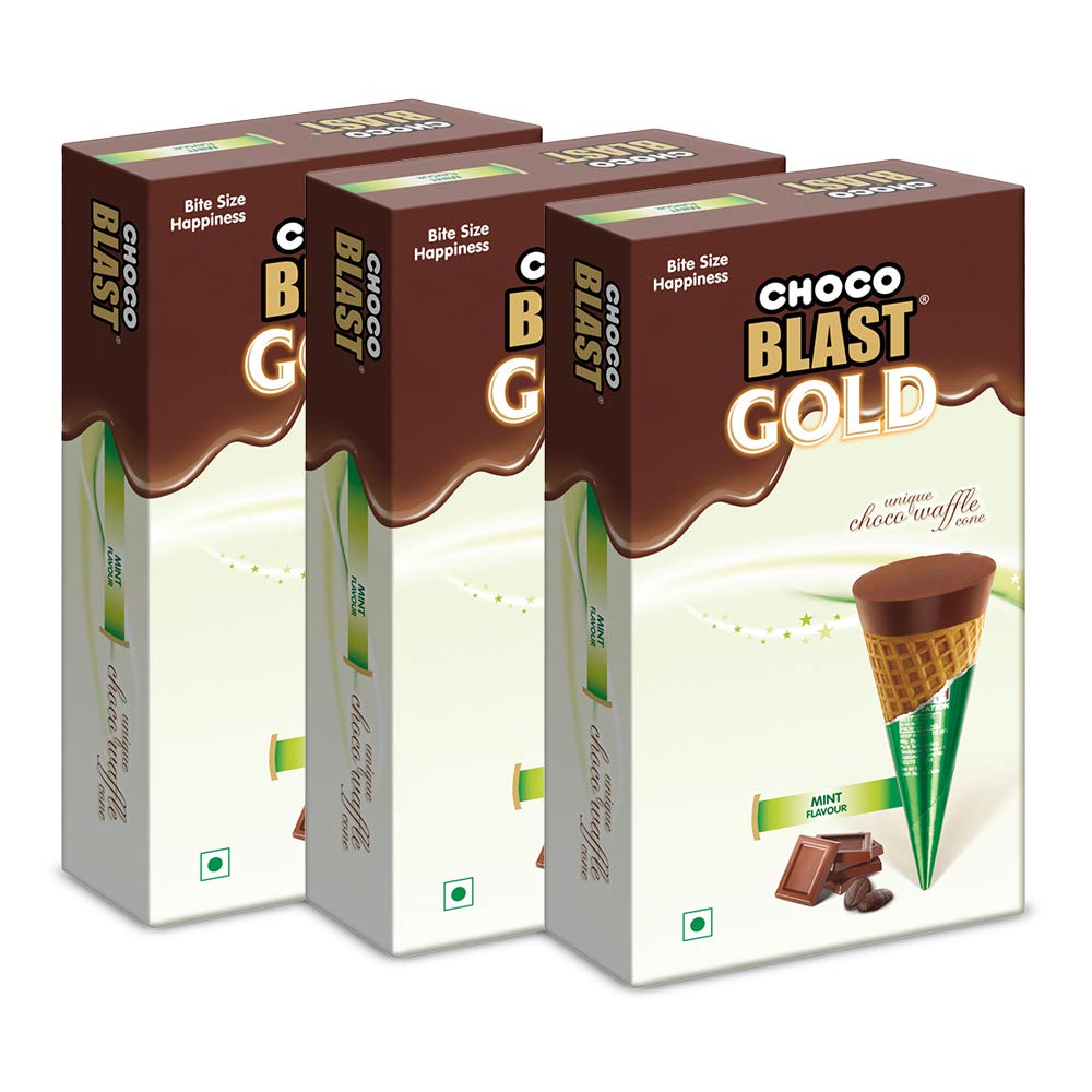 Pure Temptation® Gold Chocoblast - Premium Chocolate Filled Waffle Cones - Mint Flavour 1X10X3