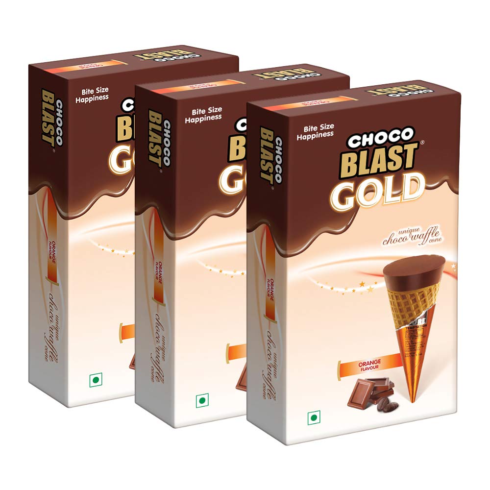 Pure Temptation® Gold Chocoblast - Premium Chocolate Filled Waffle Cones - Orange Flavour 1X10X3