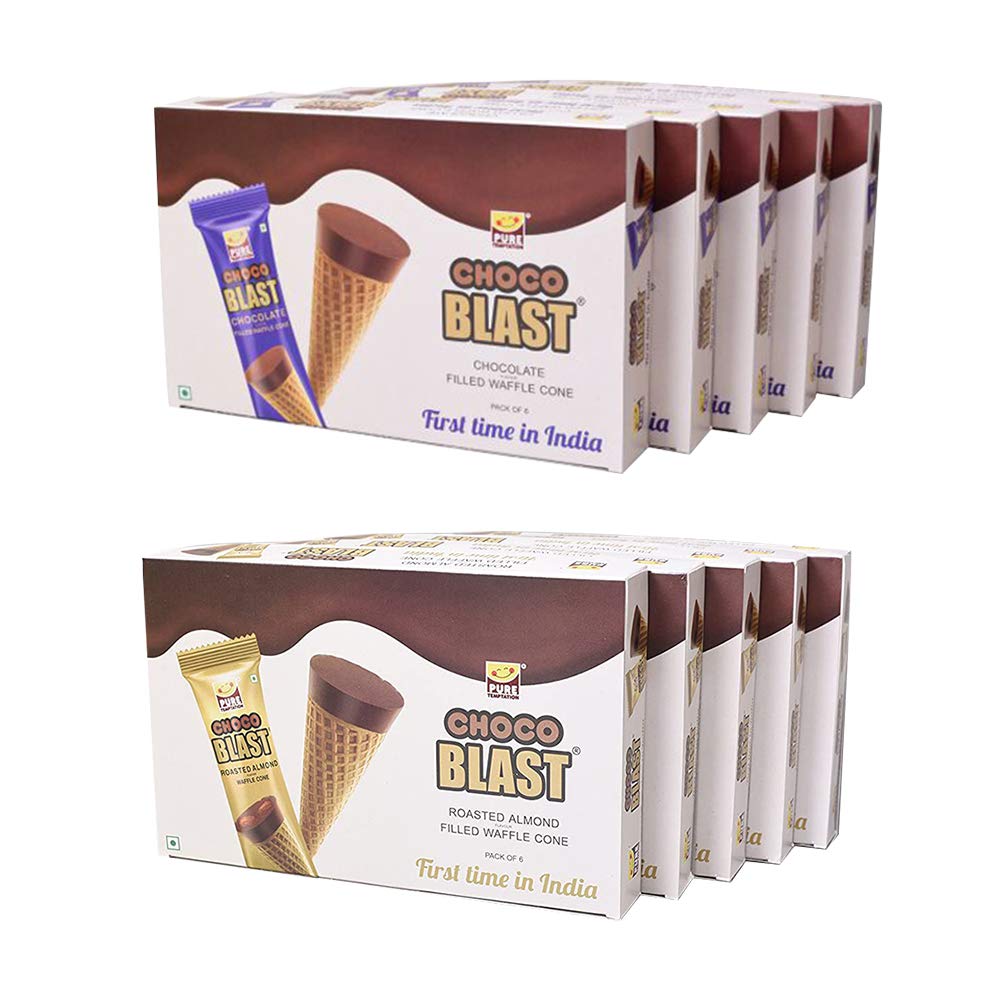 Pure Temptation® Chocoblast - Assorted Premium Chocolate Filled Waffle Cones - Chocolate + Roasted Almond Flavours