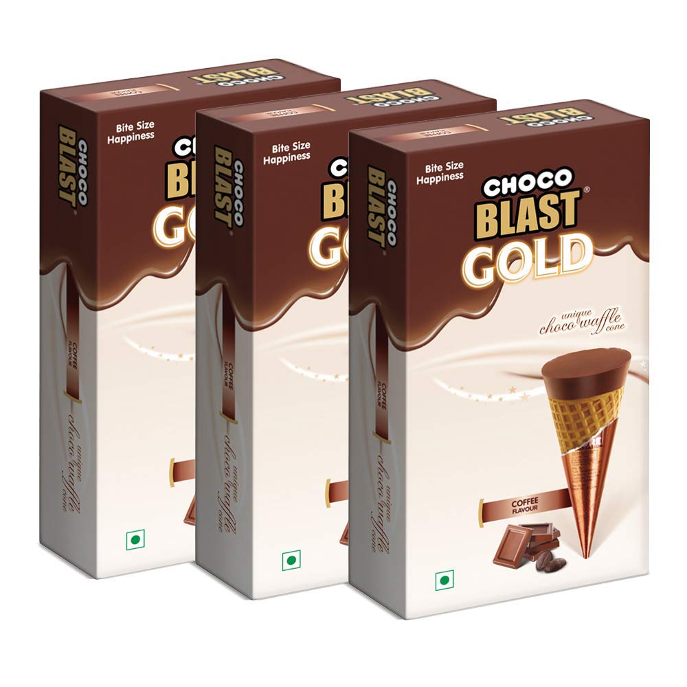 Pure Temptation® Gold Chocoblast - Premium Chocolate Filled Waffle Cones - Coffee Flavour 1X10X3
