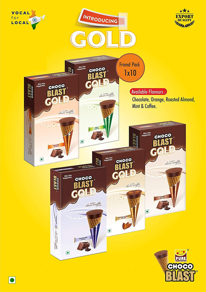 
                  
                    Load image into Gallery viewer, Pure Temptation® Gold Chocoblast - Premium Chocolate Filled Waffle Cones - Roasted Almost (1X10X2) and Chocolate Flavour Packs (1X10X3)
                  
                