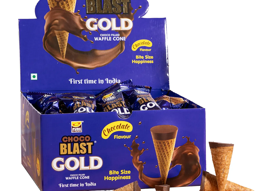 Pure Temptation Chocoblast Waffle Cones [10pcs] – Choco-Filled, Non-Meltable Gift Box with Roasted Hazelnut, Individually Wrapped Snacks for Kids & Adults.
