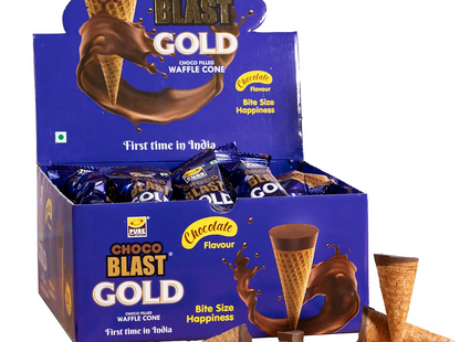 Pure Temptation Chocoblast Waffle Cones [10pcs] – Choco-Filled, Non-Meltable Gift Box with Roasted Hazelnut, Individually Wrapped Snacks for Kids & Adults.