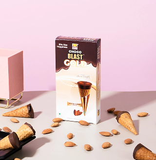 Pure Temptation Chocoblast Waffle Cones [10pcs] – Choco-Filled, Non-Meltable Gift Box with Roasted Hazelnut, Individually Wrapped Snacks for Kids & Adults.