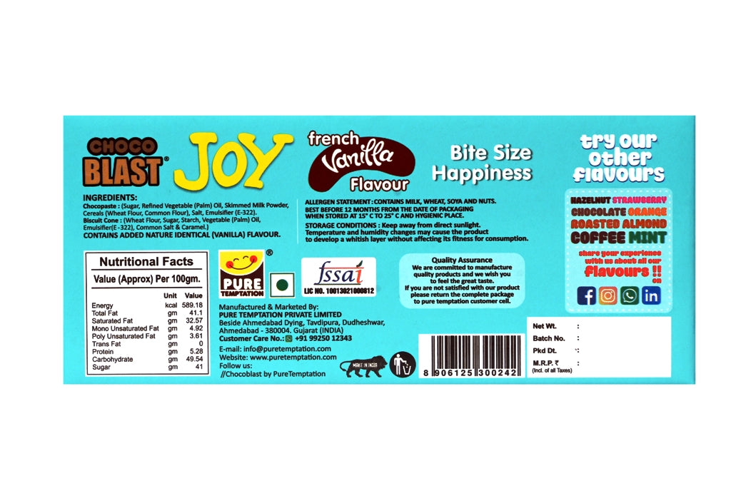 Pure Temptation® Chocoblast - Joy French Vanilla Filled Mini Cones - Display Pack Gift Box 1x36