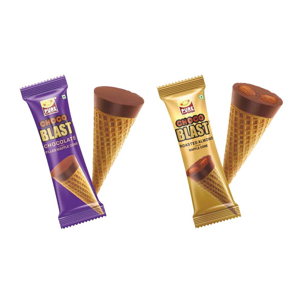 Pure Temptation® Chocoblast - Assorted Premium Chocolate Filled Waffle Cones - Chocolate + Roasted Almond Flavours