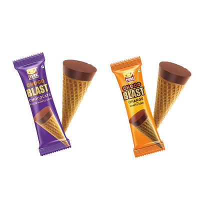 Pure Temptation® Chocoblast - Chocoblast Filled Waffle Cones - Chocolate & Orange Flavours