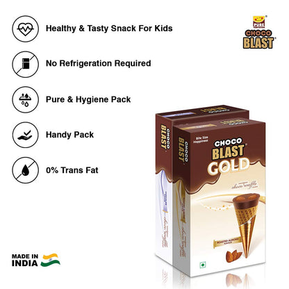 Pure Temptation® Gold Chocoblast - Premium Chocolate Filled Waffle Cones - Roasted Almost (1X10X2) and Chocolate Flavour Packs (1X10X3)