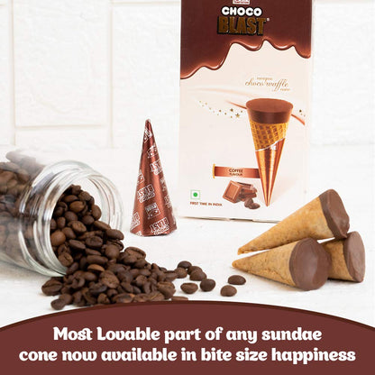 Pure Temptation® Gold Chocoblast - Premium Chocolate Filled Waffle Cones - Coffee Flavour 1X10X3