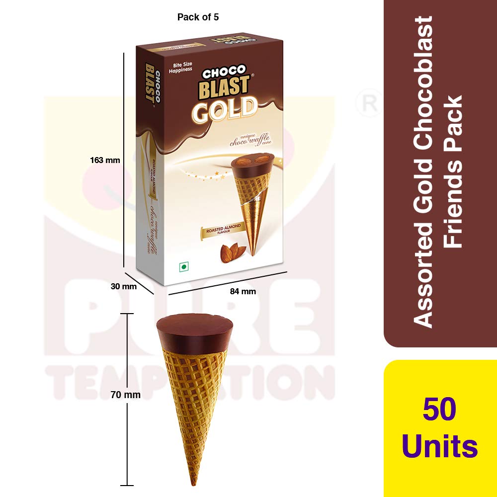 Pure Temptation® Gold Chocoblast - Premium Chocolate Filled Waffle Cones - Chocolate + Roasted Almond + Coffee + Mint + Orange Flavours
