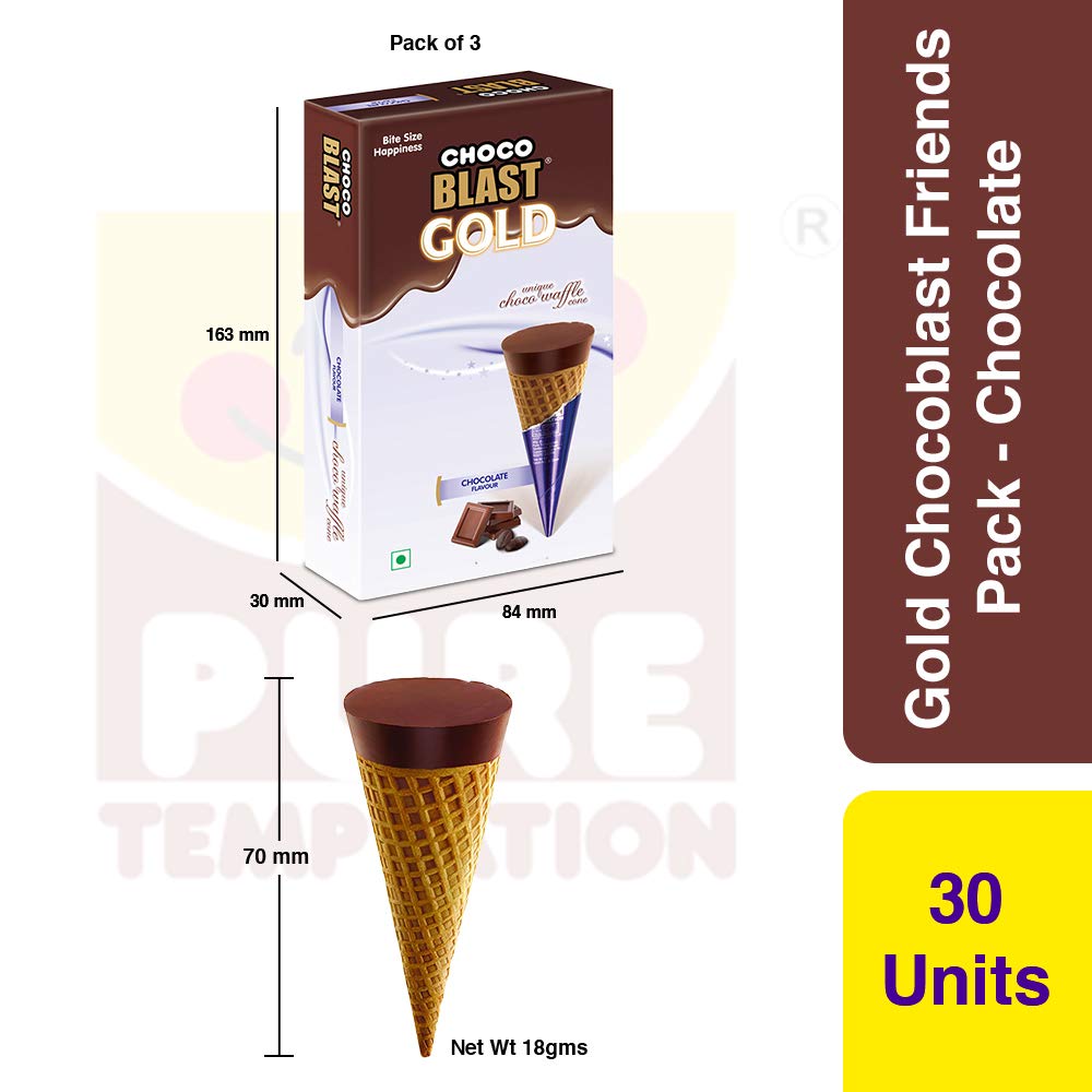 Pure Temptation® Gold Chocoblast - Premium Chocolate Filled Waffle Cones - Chocolate Flavour 1X10X3