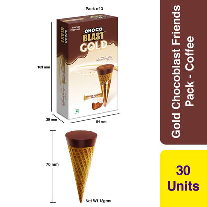 Pure Temptation® Gold Chocoblast - Premium Chocolate Filled Waffle Cones - Coffee Flavour 1X10X3