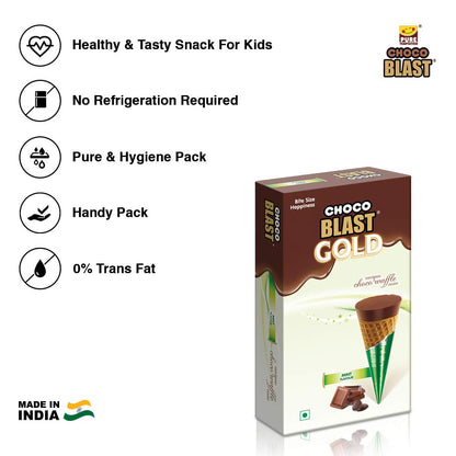 Pure Temptation® Gold Chocoblast - Premium Chocolate Filled Waffle Cones - Mint Flavour 1X10X3