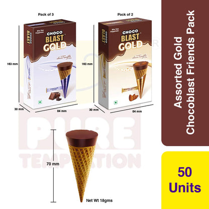 Pure Temptation® Gold Chocoblast - Premium Chocolate Filled Waffle Cones - Roasted Almost (1X10X2) and Chocolate Flavour Packs (1X10X3)