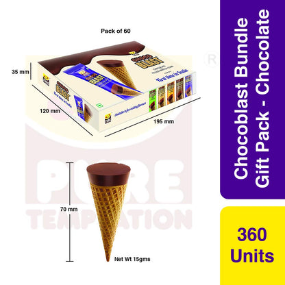Pure Temptation® Chocoblast - Chocolate Filled Waffle Cones - Chocolate Flavour Bulk Pack