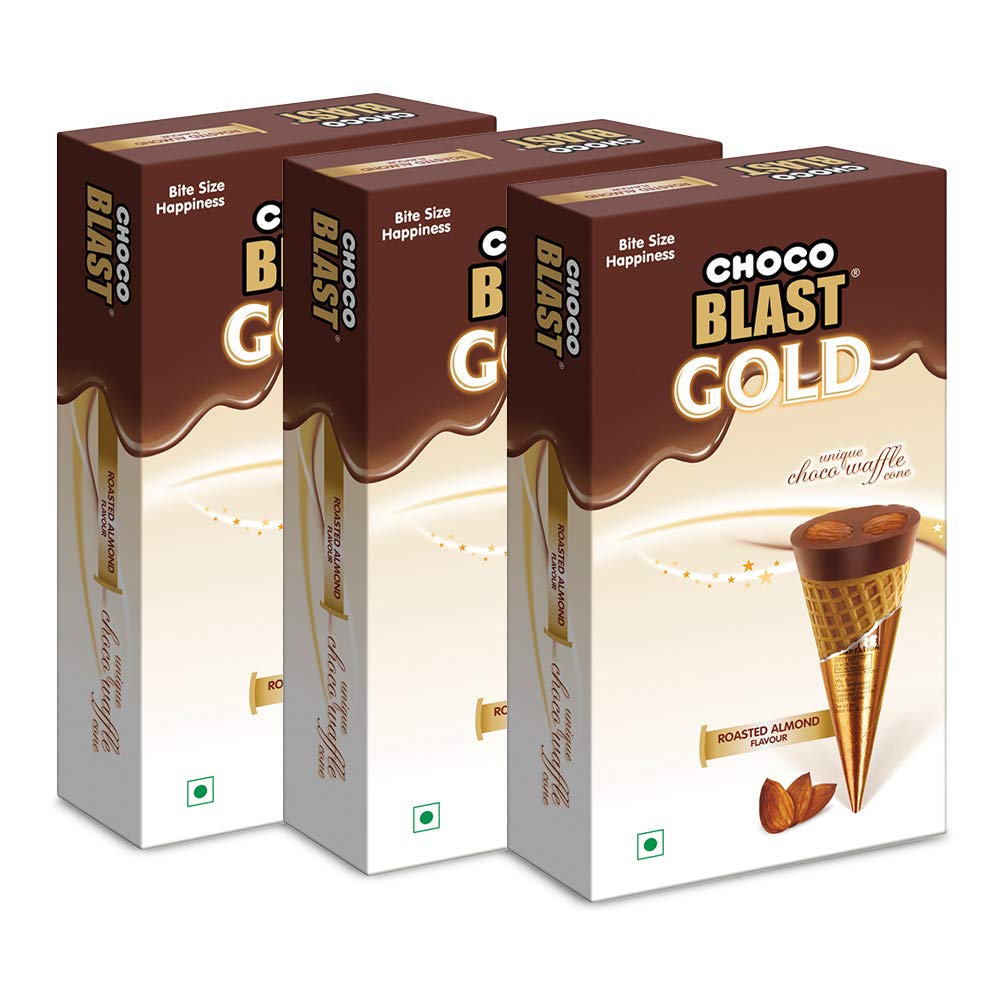 Pure Temptation® Gold Chocoblast - Premium Chocolate Filled Waffle Cones - Roasted Almond Flavour 1X10X3