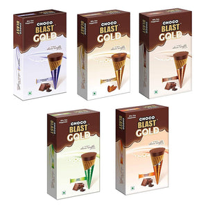 
                  
                    Load image into Gallery viewer, Pure Temptation® Gold Chocoblast - Premium Chocolate Filled Waffle Cones - Chocolate + Roasted Almond + Coffee + Mint + Orange Flavours
                  
                