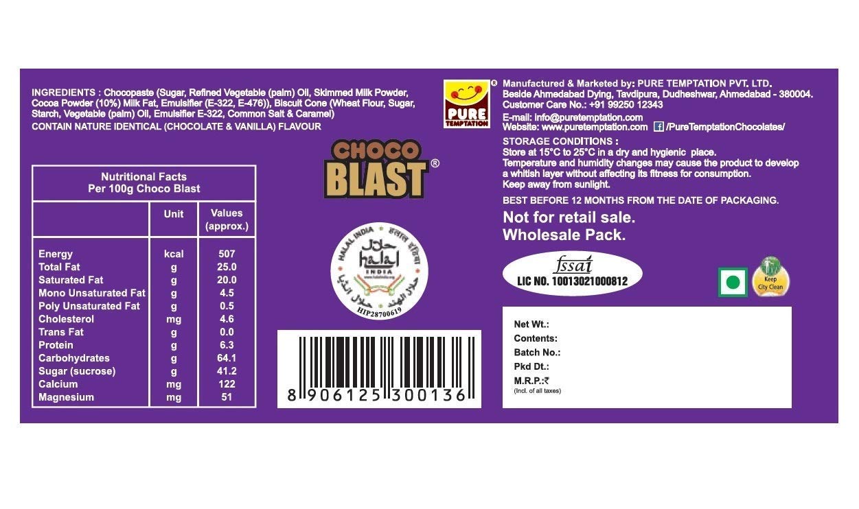 Pure Temptation® Chocoblast - Premium Gold Chocolate Filled Waffle Cones - Display Pack Gift Box