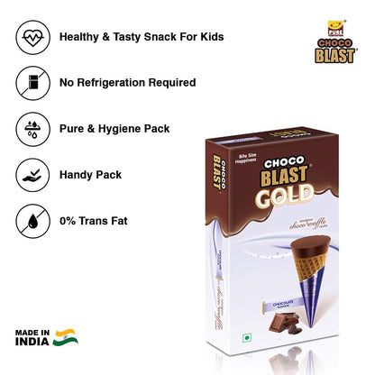 Pure Temptation® Gold Chocoblast - Premium Chocolate Filled Waffle Cones - Chocolate Flavour 1X10X3