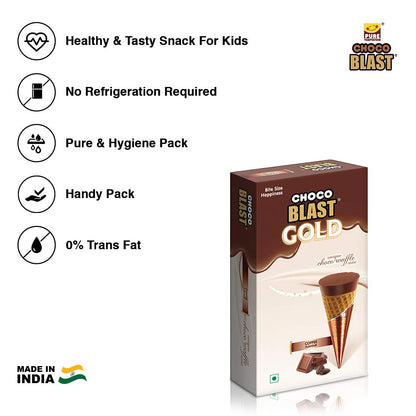 Pure Temptation® Gold Chocoblast - Premium Chocolate Filled Waffle Cones - Coffee Flavour 1X10X3