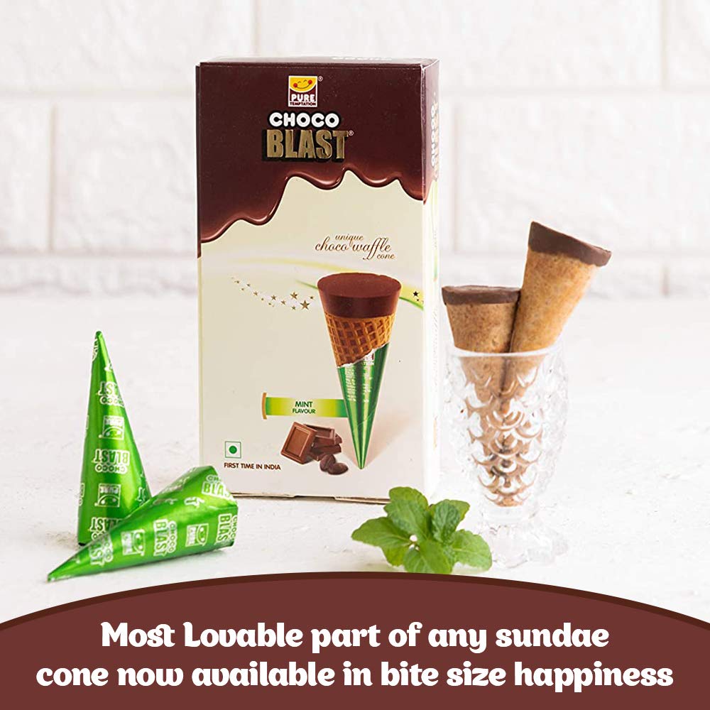 
                  
                    Load image into Gallery viewer, Pure Temptation® Gold Chocoblast - Premium Chocolate Filled Waffle Cones - Mint Flavour 1X10X3
                  
                
