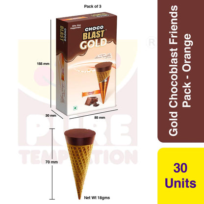 Pure Temptation® Gold Chocoblast - Premium Chocolate Filled Waffle Cones - Orange Flavour 1X10X3