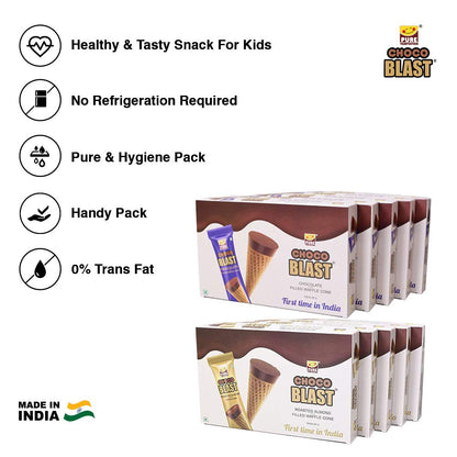 Pure Temptation® Chocoblast - Assorted Premium Chocolate Filled Waffle Cones - Chocolate + Roasted Almond Flavours