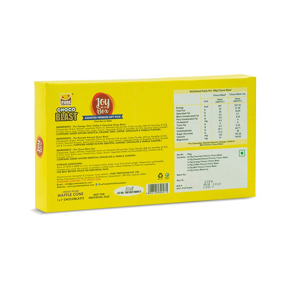 Pure Temptation® ChocoBlast - Assorted Premium Delicious Flavoured Chocolate Filled Waffle Cones (1x5x3)