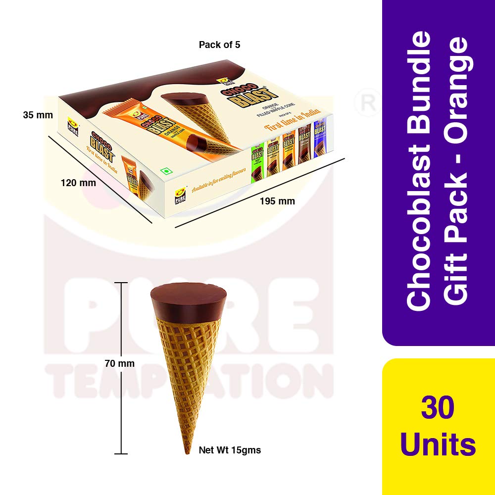 
                  
                    Load image into Gallery viewer, Pure Temptation® Chocoblast - Chocolate Filled Waffle Cones - Orange Flavour Packs
                  
                