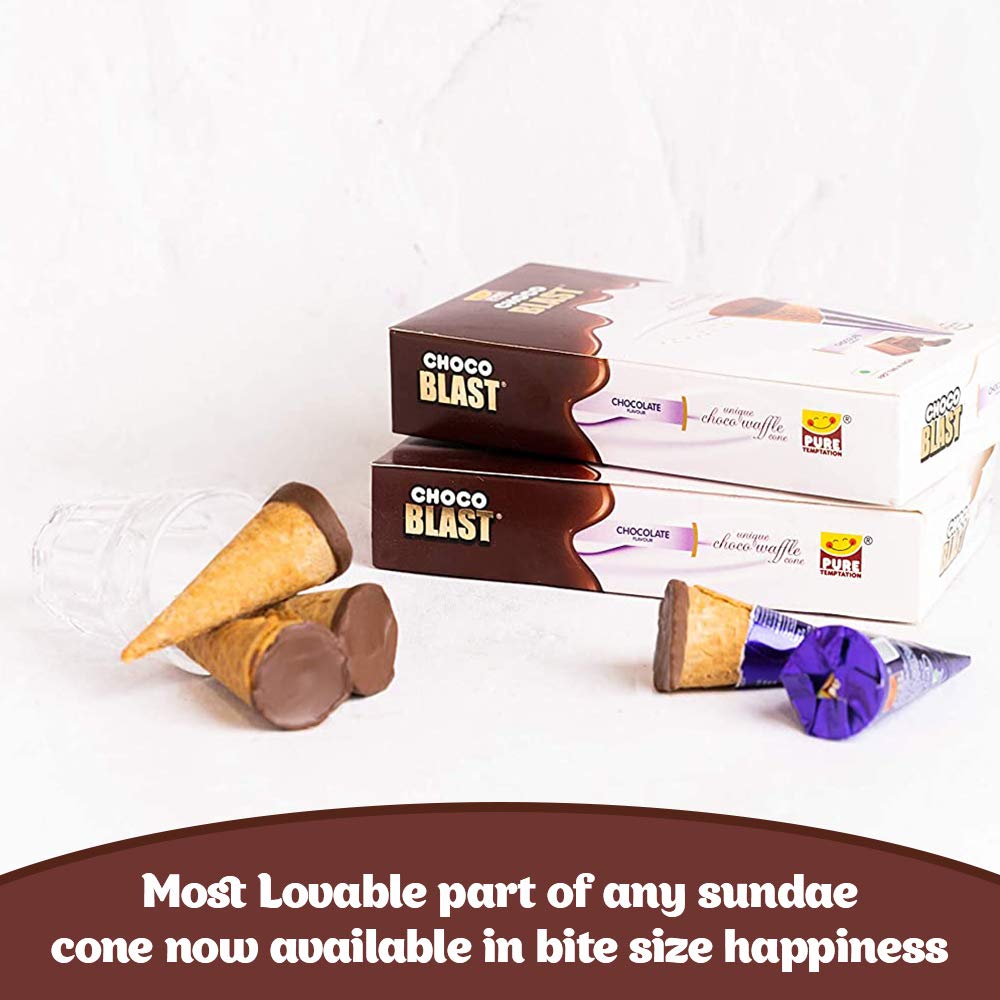 Pure Temptation® Gold Chocoblast - Premium Chocolate Filled Waffle Cones - Chocolate Flavour 1X10X3