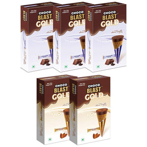
                  
                    Load image into Gallery viewer, Pure Temptation® Gold Chocoblast - Premium Chocolate Filled Waffle Cones - Roasted Almost (1X10X2) and Chocolate Flavour Packs (1X10X3)
                  
                