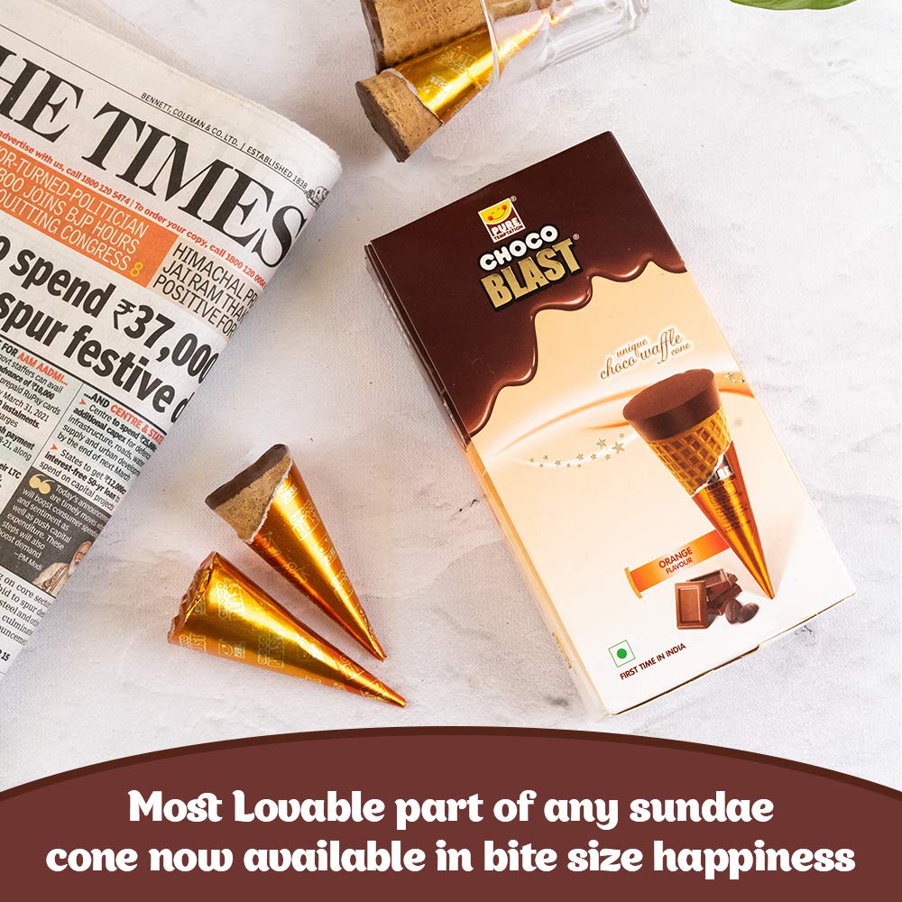 Pure Temptation® Gold Chocoblast - Premium Chocolate Filled Waffle Cones - Orange Flavour 1X10X3