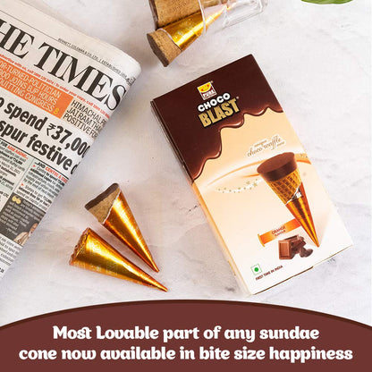 Pure Temptation® Gold Chocoblast - Premium Chocolate Filled Waffle Cones - Orange Flavour 1X10X3