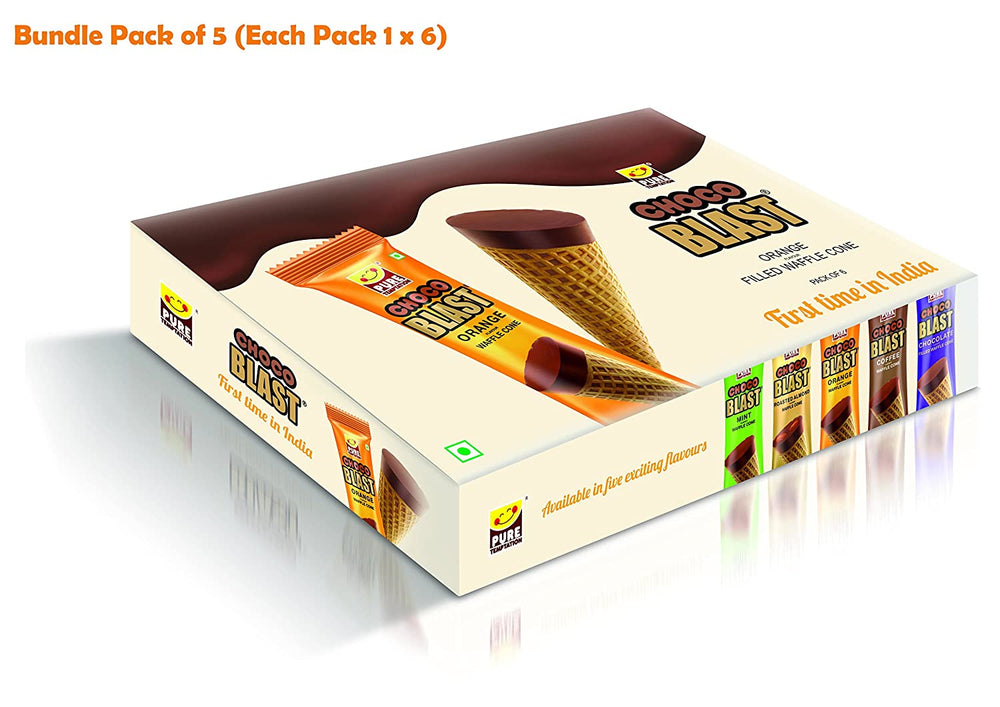
                  
                    Load image into Gallery viewer, Pure Temptation® Chocoblast - Chocolate Filled Waffle Cones - Orange Flavour Packs
                  
                